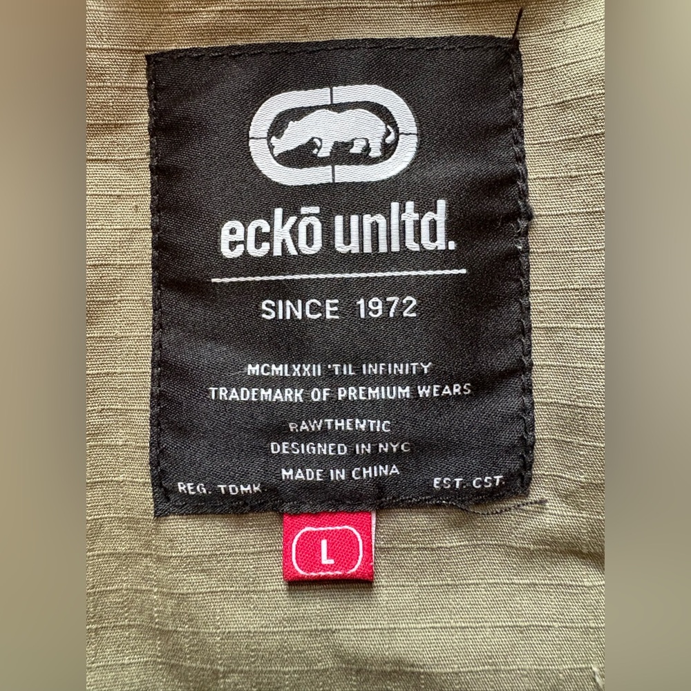 Ecko Unltd Khaki/Green Field Jacket Men’s Large Utility Pockets Full‎ Zip EUC - Picture 14 of 14